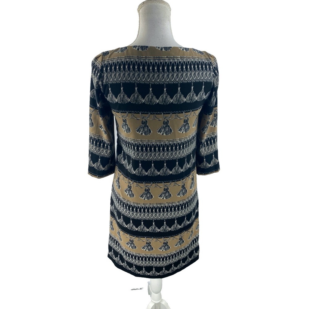 Max Mara Weekend Size 2 Tassel Printed Colorblock 3/4 Sleeve Shift Dress Short - Picture 6 of 8